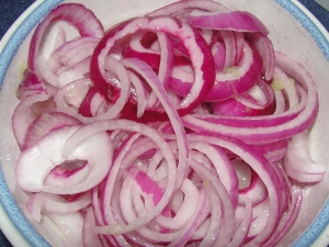 onions sliced, salted and w lime juice marinade