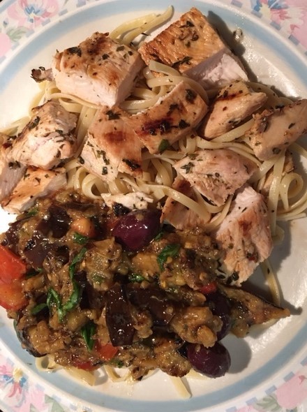 eggplant and chicken with pasta